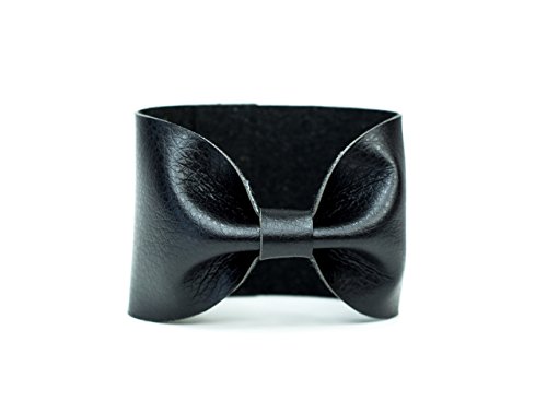 Bow Cuff Bracelet (Black) Faux Leather Wristband Wrist Accessory for Women