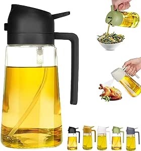 2024 Upgrade 600ml/20oz 2-in-1 Glass Injector & Dispenser Large Olive Oil Dispenser Bottle for Cooking, Air Fryer, Frying, Grilling (Black, 470ml)