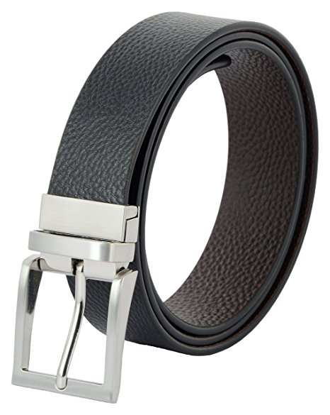 ShopnZ Reversible Belt for Men - Black & Brown Genuine Leather Belt with Rotated Buckle - 35 mm Wide – 109