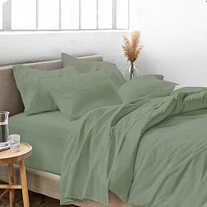 Queen Size 100% Egyptian Cotton 800 Thread Count 4 Piece Sheets Set - 18" Inch Deep Pocket, Smooth & Soft Sateen Weave, Premium Quality Hotel Bedding, Sage Solid