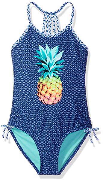 Angel Beach Big Girls Pineapple Print One Piece Swimsuit with Strappy Detail