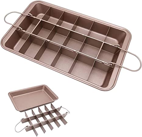 Non-Stick Brownie Baking Pan with Dividers, Brownie Pan, Brownie Cutter,Brownie Tray,18 Pre-slice Brownie Baking Tray, Muffin and Cupcake Pan for Oven Baking, Brownie Bites - 12 X 8 X 2 Inches…