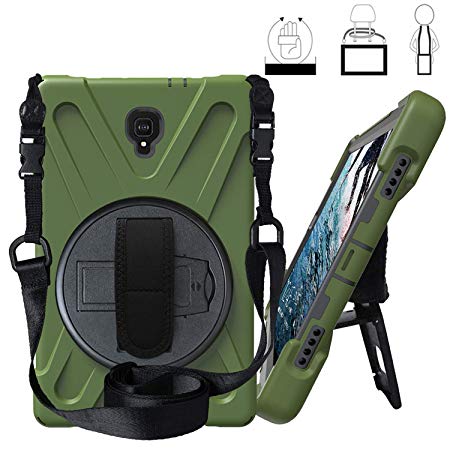 Case for Samsung Galaxy Tab A 10.5 2018, Heavy Duty Full-Body Rugged Protective Case with 360 Degree Kickstand/Hand Strap/Shoulder Strap for Samsung Galaxy Tab A 10.5 (2018) SM-T590/T595(Army Green)