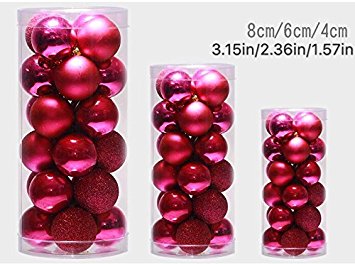 24ct Christmas Ball Ornaments 80mm Shatterproof Xmas Decorations, ARCCI Big Tree Balls for Holiday Wedding Party Tree Ornaments Hooks included (Rose Red)