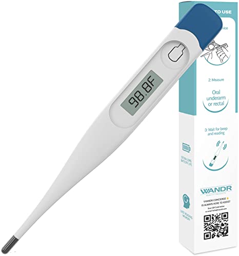 VVandr Oral Thermometer for Fever • Measure Baby & Adult Temperature • Oral, Underarm or Rectal • Clinical Accuracy • Long Lasting Battery Life