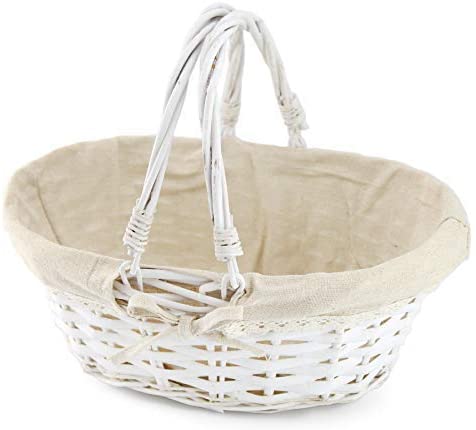 Cornucopia Wicker Basket with Handles (White-Painted), for Easter, Picnics, Gifts, Home Decor and More, 13 x 10 x 6 Inches