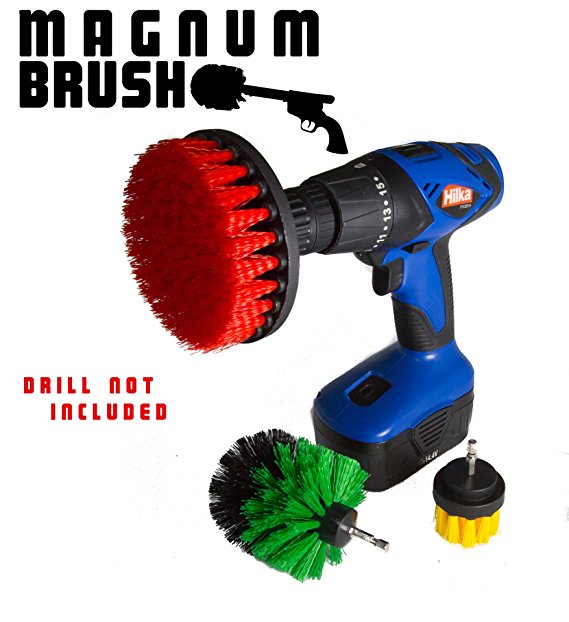 Magnum Power Scrubbing Drill Brush Attachment set, Turbo Scrub Kit of 3 Scrubbing Brushes All Purpose cleaning kit cleans Showers, Bathtub, Toilet, Tiles, Grout, Floors etc Make Your Chores Effortless