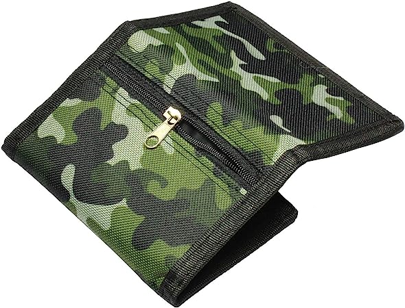 RFID Slim Camouflage Wallet for Kids/Trifold Wallets for Men/Mini Trifold Coin Purse with Zipper for Kids - Green
