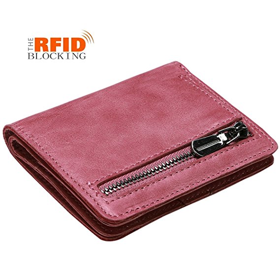 JSLOVE Rfid Blocking Small Compact Bi-fold Leather Pocket Wallet for Women