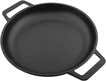 Victoria Cast Iron Round Skillet with Double Loop Handles Seasoned with 100% Kosher Certified Non-GMO Flaxseed Oil, 10 Inch, Black