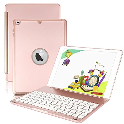 New iPad 2017 Keyboard Case, G-TING 7 Colors LED Backlit iPad 5th Generation Keyboard with Protective Case Cover for iPad Air and New iPad 2017 9.7-inch(Rose Gold)