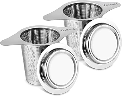 Yoassi Extra Fine 18/8 Stainless Steel Tea Infuser Mesh Strainer with Large Capacity & Perfect Size Double Handles for Hanging on Teapots, Mugs, Cups to Steep Loose Leaf Tea and Coffee (2 Pack)