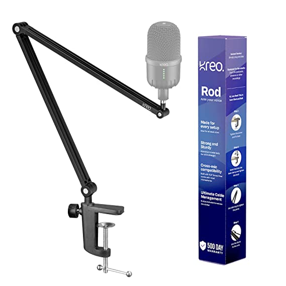 Kreo Rod Premium Boom arm for Condenser Mics | Strong, Stable & Sturdy| Professional Grade Recording Equipment with Cable Management Clips for Podcasts, Streamers, YouTube Videos, Home Studios & more