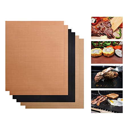 BBQ Grill Mats Set of 6 Non-Stick Grill Baking Cooking Mats ,Reusable and Heat-resistant ( 15.75 X 13 Inch, 2 Black   2 Gold   2 Brown )