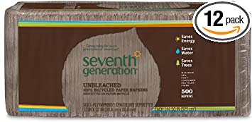 Seventh Generation Lunch Napkins, Natural, 1-Ply Sheets, 500-Count Packages (Pack of 12)