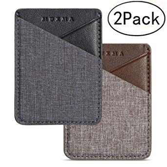 Phone Card Holder,Canvas and Pu Leather Adhesive Stick-on ID Credit Cell Card Wallet Phone Case Pouch Sleeve Pocket Compatible iPhone/Android/Samsung Galaxy and Smartphones (Black-Brown2PC)
