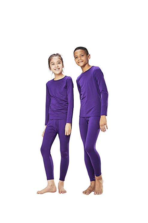 DEVOPS Boys & Girls Thermal Heat-Chain Microfiber Fleece Underwear Baselayer Top & Bottom (Long Johns) Set