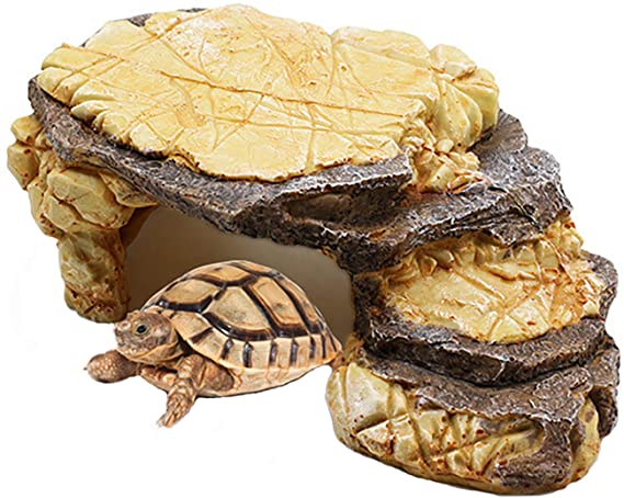 kathson Turtles Basking Platform Reptile Resting Terrace Tortoise Hiding Cave Resin Aquarium Decorative for Small Lizards, Frogs, Snakes,Chameleons