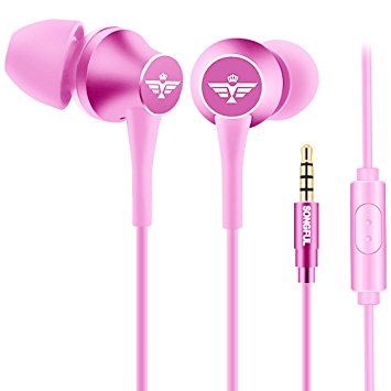 Earbud Headphone, AFUNTA Stereo In-Ear Earphone 3.5mm with Microphone Clear Sound Noise Isolating Ergonomic Comfort Fit for Cell Phone iPhone Samsung Sony iPad Laptop PC - Pink