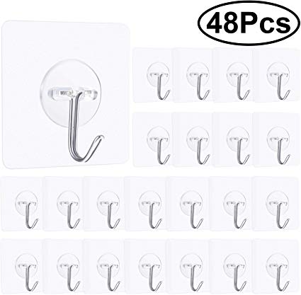 Blulu Wall Hangers 20lb (Max),Adhesives Hooks Without Nails Oilproof Hooks,Transparent Seamless Hooks,for Bathroom Kitchen Office,48 Packs