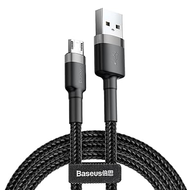 Baseus® Original Premium Nylon Braided Reversible Fast Charging Micro USB Cable (Grey   Black) (100cm)