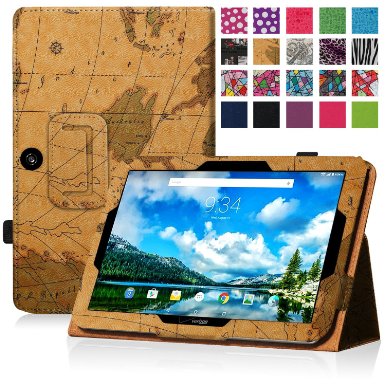 Verizon Ellipsis 10 Tablet Case Cover, WizFun Vegan Leather Case Cover For 10" Verizon Ellipsis Android 5.0 10-Inch Tablet (MapBrown)