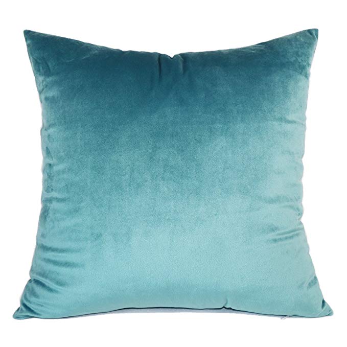 SLOW COW Decorative Throw Pillow Cover for Couch Sofa, Solid Dyed Cozy Velvet Cushion Cover, 18 x 18 inches, Teal.