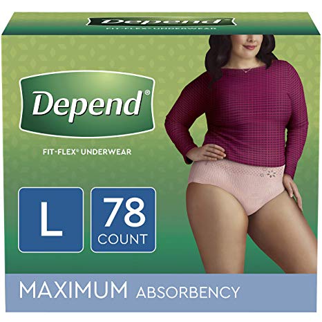 Depend FIT-FLEX Incontinence Underwear for Women, Disposable, Maximum Absorbency, L, Blush, 78 Count