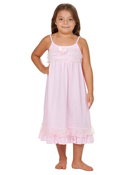 Laura Dare Little Girls Pretty In Pink Strappy Nightgown With Sheer Ruffles