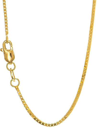 10k Solid Gold Yellow or White 1mm Box Chain Necklace, Lobster Claw Clasp