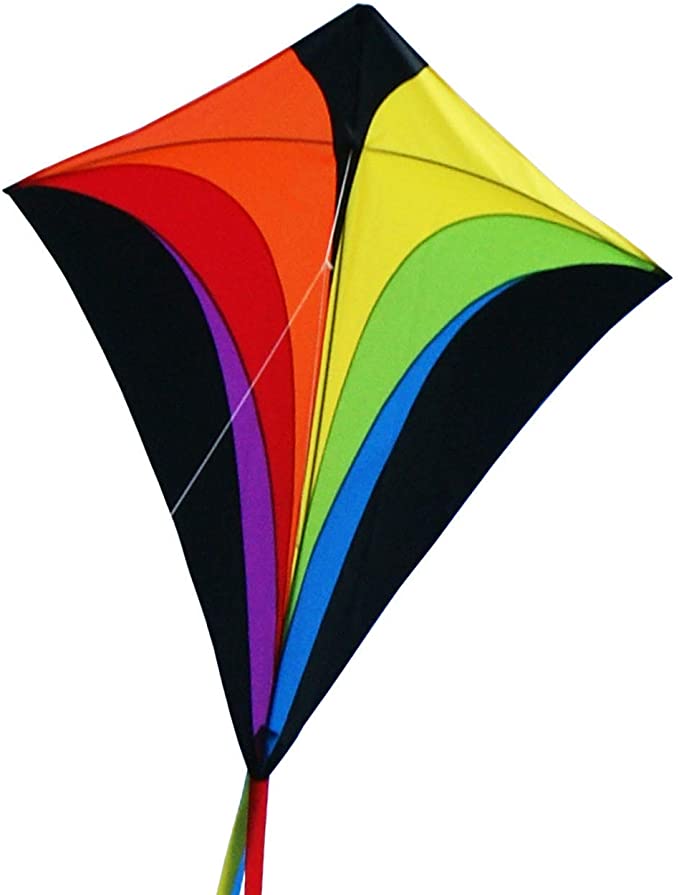 MIC CIM Large Kite for Kids - SUPER Kite Eddy XL Rainbow - Single line kite for children from 6 years up - 90x100cm - incl. kite line and striped tails