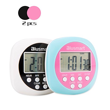 Blusmart Digital Kitchen Timer - Large LCD Display, Countdown Count-up, Loud Alarm, Simple Operation - Old and Children Can Use Easily, For Kitchen, Homework, Exercise etc (Battery Included)