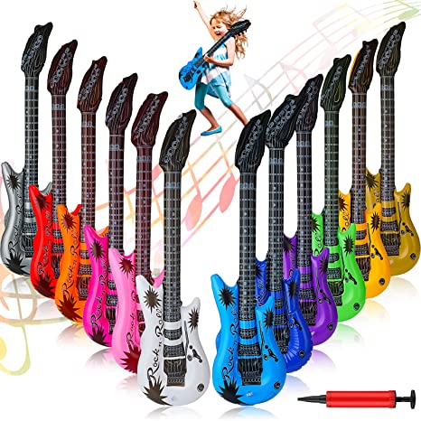 12 Pieces Inflatable Guitar 36 Inch Blow up Guitar Assorted Colors Inflatable Fake Party Props Guitars Inflatable Rock Star Electric Guitars for 80s 90s Themed Carnival Party Birthday Party Decoration