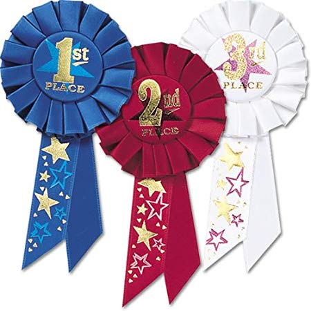 Beistle RAP04 3-Pack 1st, 2nd, 3rd, Place Award Rosettes Party Decor, 3-1/4-Inch by 6-1/2-Inch