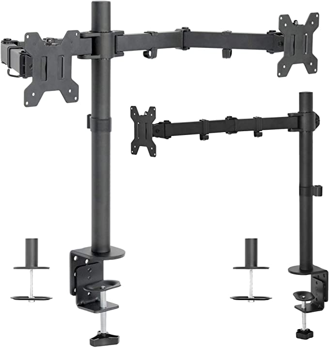 VIVO Single and Dual LCD Monitor Desk Mount Kit for Triple Screen Display | Heavy Duty Fully Adjustable, Fits 3 Screens up to 27 Inches (Bundle)