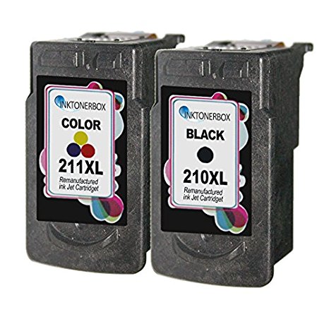 InkTonerBox Remanufactured Ink Cartridge Replacement For Canon PG-210XL 2973B001 & CL-211XL 2975B001 High Yield (1 Black 1 Tri-Color 2 Pack) Printer-With Ink Level Display Indicator