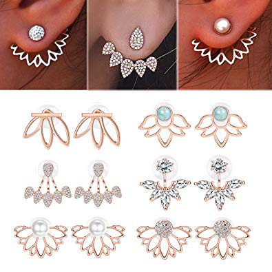 Adramata 6 Pairs Lotus Flower Earrings for Women Girls Simple Chic Fashion Stud Earrings