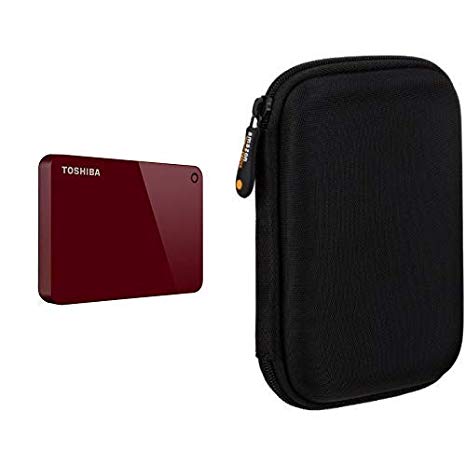 Toshiba Canvio Advance 1TB Portable External (Red) with AmazonBasic External Hard Drive Case Bundle