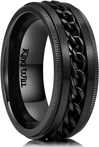 King Will Intertwine Stainless Steel 8mm Rings for Men Center Chain Spinner Ring Black/Blue