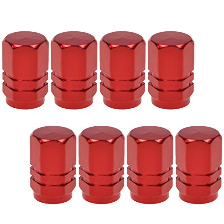 BCP Pack of 8 pcs Aluminum Hexagon Style Polished Tire Valve Stem Cap (Red)