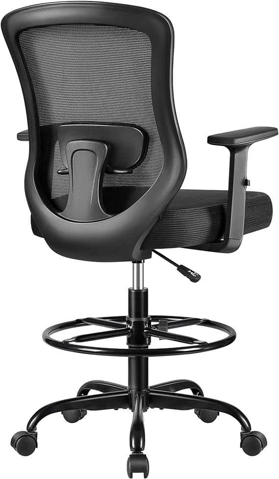 Winrise Drafting Chair,Tall Office Chair for Standing Desk Chair Ergonomic Computer Chair Lumbar Support and Adjustable Foot-Ring (Black)