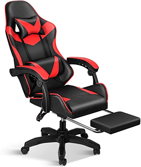 YSSOA Gaming Office High Back Computer Leather Desk Mesh Ergonomic 180 Degrees Adjustable Swivel Task Chair with Headrest and Lumbar Support, Red