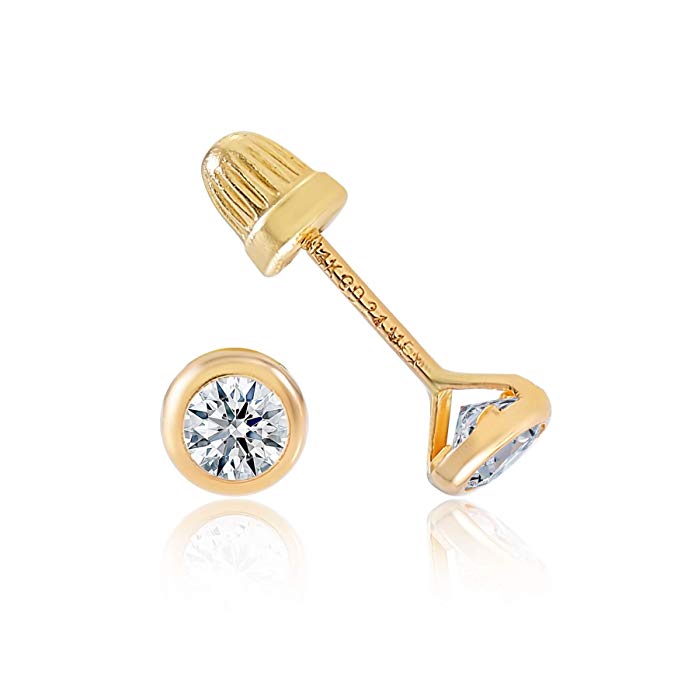 balluccitoosi 14K Gold CZ Stud Earrings for Women & Girls - Hypoallergenic for Sensitive Ears