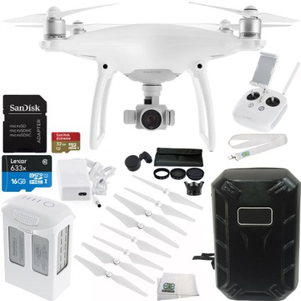 DJI Phantom 4 Quadcopter Drone with Manufacturer Accessories   SanDisk Extreme 32GB microSDHC Memory Card   7PC Filter Kit (UV-CPL-ND2-400-Lens Hood-Case)   Hardshell Backpack for DJI Phantom 4   MORE