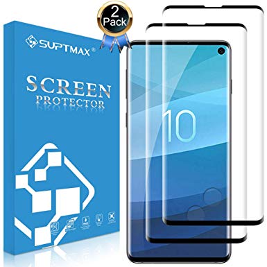 SUPTMAX Screen Protector Tempered Glass for Galaxy S10 [Support Fingerprint Unlock] Samsung Galaxy S10 Glass Screen Protector (S10 Black)