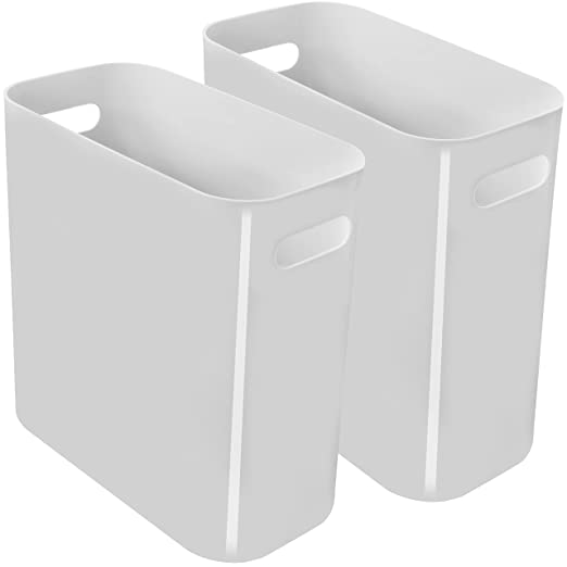 Youngever 2 Pack 3 Gallon Slim Trash Can, Plastic Garbage Container Bin, Trash Bin with Handles for Home Office, Living Room, Study Room, Kitchen, Bathroom (Grey)