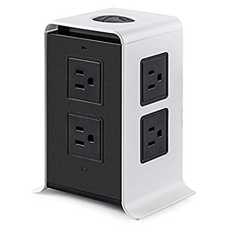 LIFEET Vertical Power Strip Multi-sockets 8 Outlets and 4 USB, 2500W, 110-250 Worldwide Voltage Tower Power Socket Outlets with 6.5 Feet Cord for Home and Office or Store
