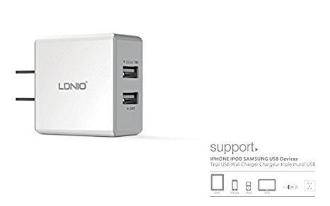 LDNIO® 10W/2.1AMP Dual-Port USB Wall Charger / Portable Travel Charger - Simultaneous, full-speed charging