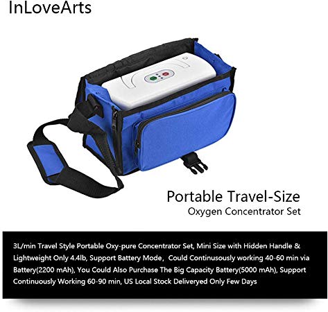 InLoveArts Portable O2 Machine, 1-6L/min Adjustable O2 Outlet 30%-90%,(1L: 90%±3 2L: 50%±3 6L: 30%±3) Concentrator (TP-B1)