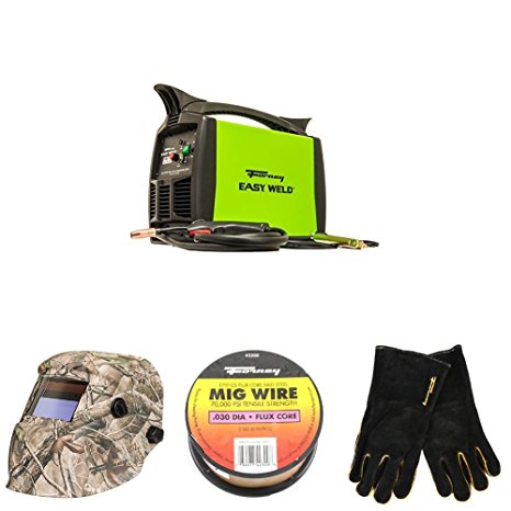 Forney Easy Weld 299 125FC Flux Core Welder, 120-Volt, 125-Amp with Camo Welding Helmet, 2 Pound Spool, .030- Diameter Mig Wire, and Leather Welding Gloves, Large